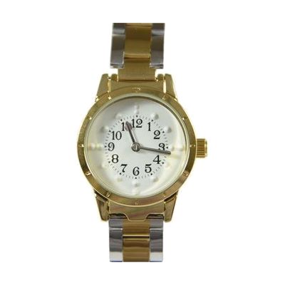 Braille Watch Gold Case with White Face and Two-Toned Bracelet Band