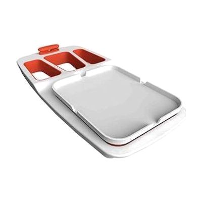 White plate with raised curved rim and non-slip base, designed for one-handed dining