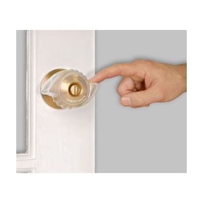 Pair of white rubber dome-shaped covers designed to slip over round doorknobs, slightly larger than a standard knob
