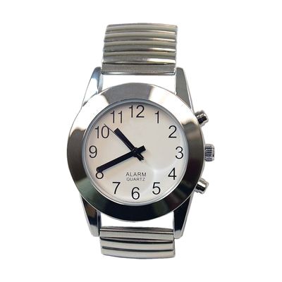 Touch Face Talking Watch, White Face Silver Band