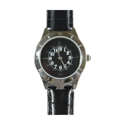 Men's Braille Watch Silver Case with Black Face