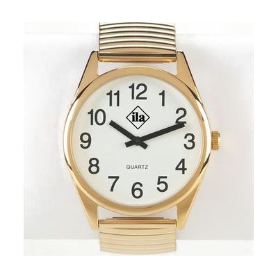 Low Vision Gold Tone Watch With White Face and Expansion Band