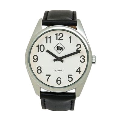Low Vision Silver Tone Watch with White Face and Leather Band