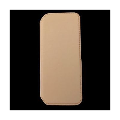 Image: BlindShell Classic 3 Talking cell phone leather case.  Gold, front