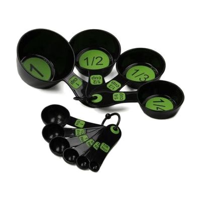 Green on Black Measuring Cup and Spoon Set