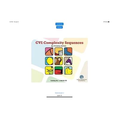 Screenshot of CVI Complexity Sequences app home screen containing the cover of the original CVI Complexity Sequences book by Christine Roman.