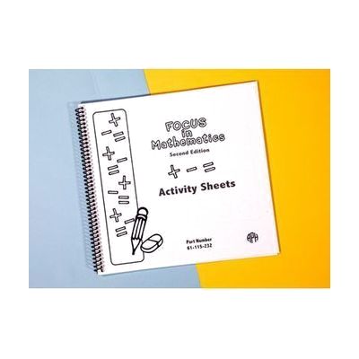 FOCUS in Math spiral-bound activity sheets workbook sitting on a yellow and blue background.