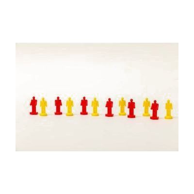 3D player figures positioned in a link alternating between yellow and red on a white background.