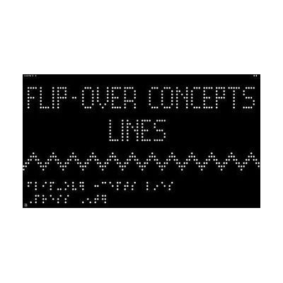 A splash screen of the Flip-Over Concepts for Monarch Lines app that says, "Flip-Over Concepts Lines" with a squiggly line underneath. In the bottom left corner of the screen is braille text.