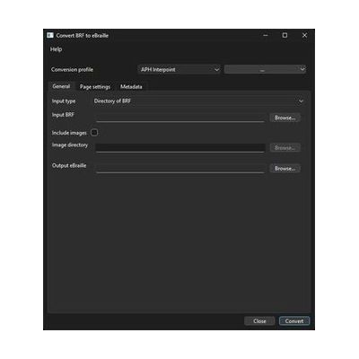 A screenshot of the eBraille converter interface.