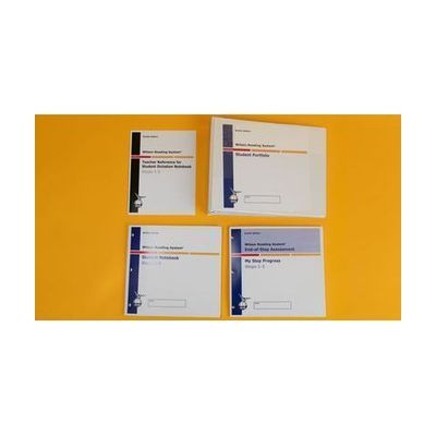 The Wilson Reading System IV braille student portfolio, which includes a three-ring binder, the student notebook, "My Step" progress booklet, and a teacher reference for student dictation.