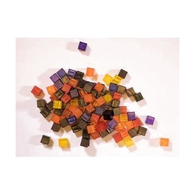 LED mini light box cube set. A pile of several translucent, colorful cubes.