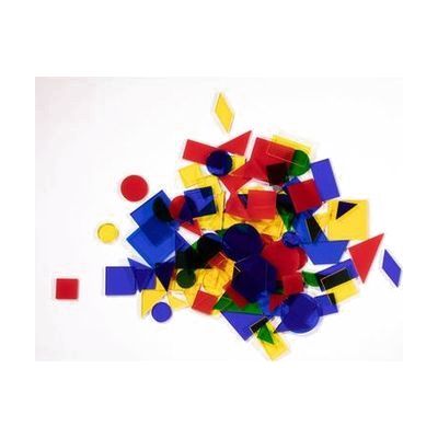 LED mini light box parquetry pieces. A pile of several translucent, colorful pieces.