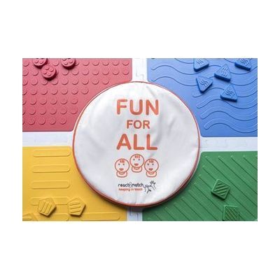 An assembled Reach and Match kit with the "FUN FOR ALL" tile carrying case placed in the center.