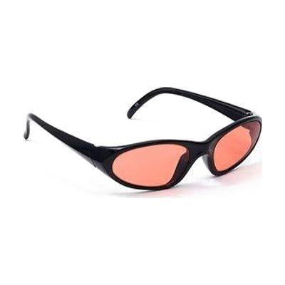 Topaz filters glasses with oval-shaped frames and red-tinted lenses