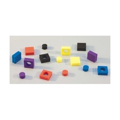 Multi-colored foam squares and cutout circles