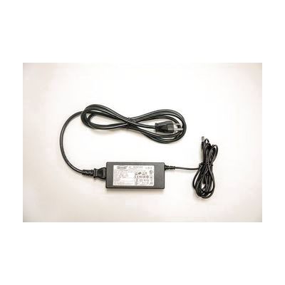 Jupiter power supply consisting of a black power cord plugged into a black AC Adapter