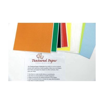 A stack of multi-colored textured paper fanned out with the textured paper insert positioned underneath.