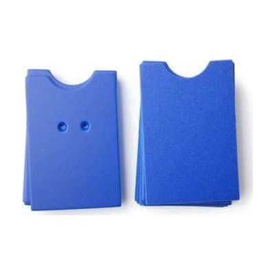 A package of black rectangle-shaped cards (10 undrilled and 5 two-hole drilled)