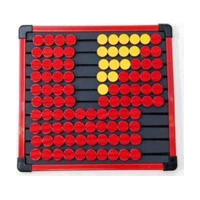 A top down shot of the EZeeCount Abacus with a mix of yellow and red dots.
