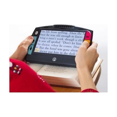 Juno device magnifying book text for a reader