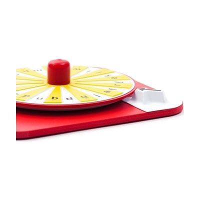 Side view of the red Hop-a-Dot Alphabet Spinner.