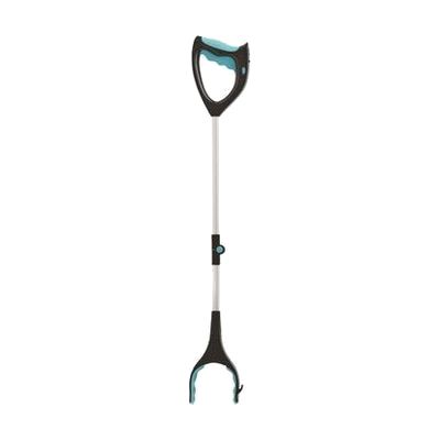 Long-handled grabber tool with pistol-grip trigger handle and claw jaw at the tip, approximately 24-32 inches in length