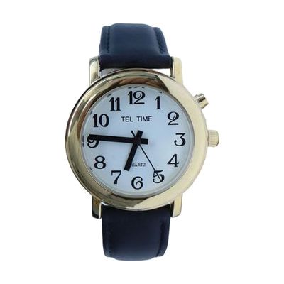 Unisex Golden One Button Talking Watch - Leather Band