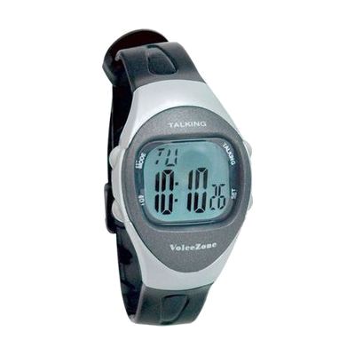 Ladies 4-Alarm Talking Watch - Black - Silver