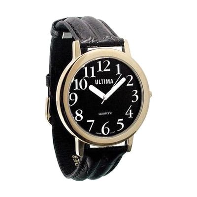 Ultima Low Vision Watch - Black Dial - White Numbers - Leather-Unisex