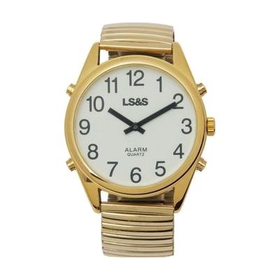 XL Talking Watch - Calendar 4-Button Gold Case Gold Band White Face - Black Numbers