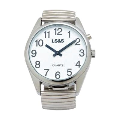 XL Talking Watch - 1 Button - Silver Case - Silver Band White Face - Black Numbers