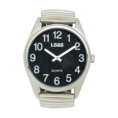 Jumbo Low Vision Watch Black face, silver case, & expansion band