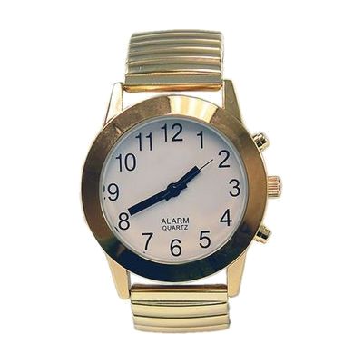 Touch Face Talking Watch, White Face Gold Band