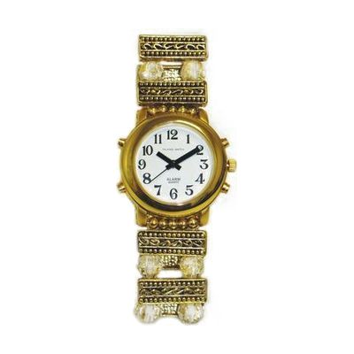Ladies Talking Watch w/ Gold Tone Case Beaded Band, 1 Button