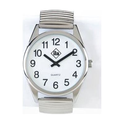 Low Vision Silver Tone Watch with White Face and Expansion Band