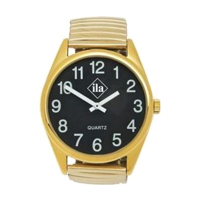 Low Vision Gold Tone Watch With Black Face and Expansion Band