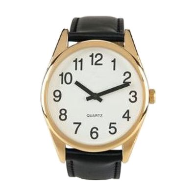 Low Vision Gold Tone Watch With White Face and Leather Band