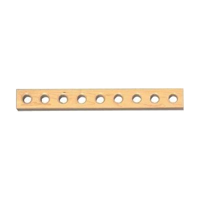 Flat wooden strip approximately 16 inches long with 9 evenly spaced round holes along its length