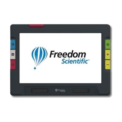 Rectangular white tablet-style device with 10-inch touchscreen, mounted on a base with a swing-out articulating camera arm