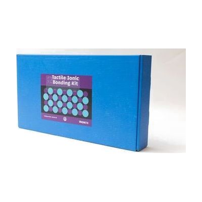 The blue storage box for Tactile Ionic Bonding Kit Nemeth. The sticker with the product name resembles the design on the front cover of the guidebook.