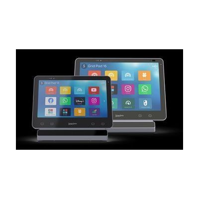 Large rectangular dedicated AAC device with wide touchscreen, black chassis, and a smaller secondary screen on the front edge