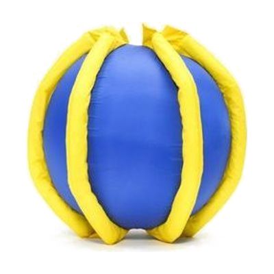 Large 18-inch ball with deep raised ribbing and crinkly fabric panels in high-contrast colors