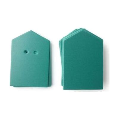 A package of green “house”-shaped cards (10 undrilled and 5 two-hole drilled)