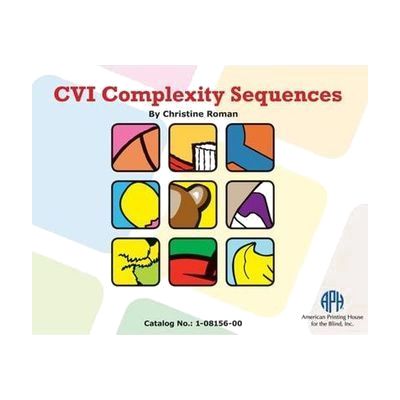 Set of printed cards with 2D images arranged in a complexity progression, stored in a flat kit or folder