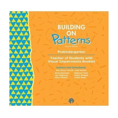 A booklet cover in orange with a teal and yellow triangle-patterned border along the left edge.