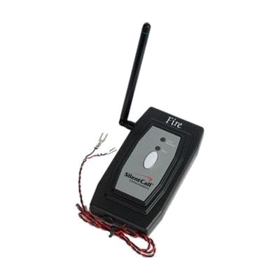 Small rectangular white electronic module with wiring terminals, designed for hardwired installation into a fire alarm panel