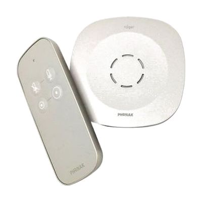 Circular flat white disc-shaped microphone, approximately 4 inches in diameter, designed to sit flat on a table surface