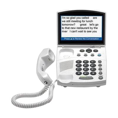 Traditional desktop telephone with large 7-inch rectangular display screen above a standard numeric keypad, in light gray/whi