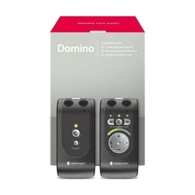 Two small rectangular devices — a transmitter and receiver — in silver and black, each about the size of a credit card, shown